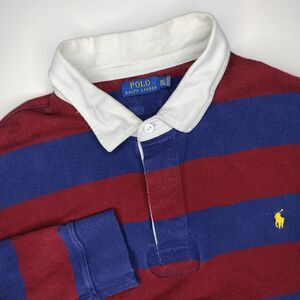 Polo Ralph Lauren Rugby Shirt Mens 5XLT Red Blue Striped Polo Pony Long Sleeve
